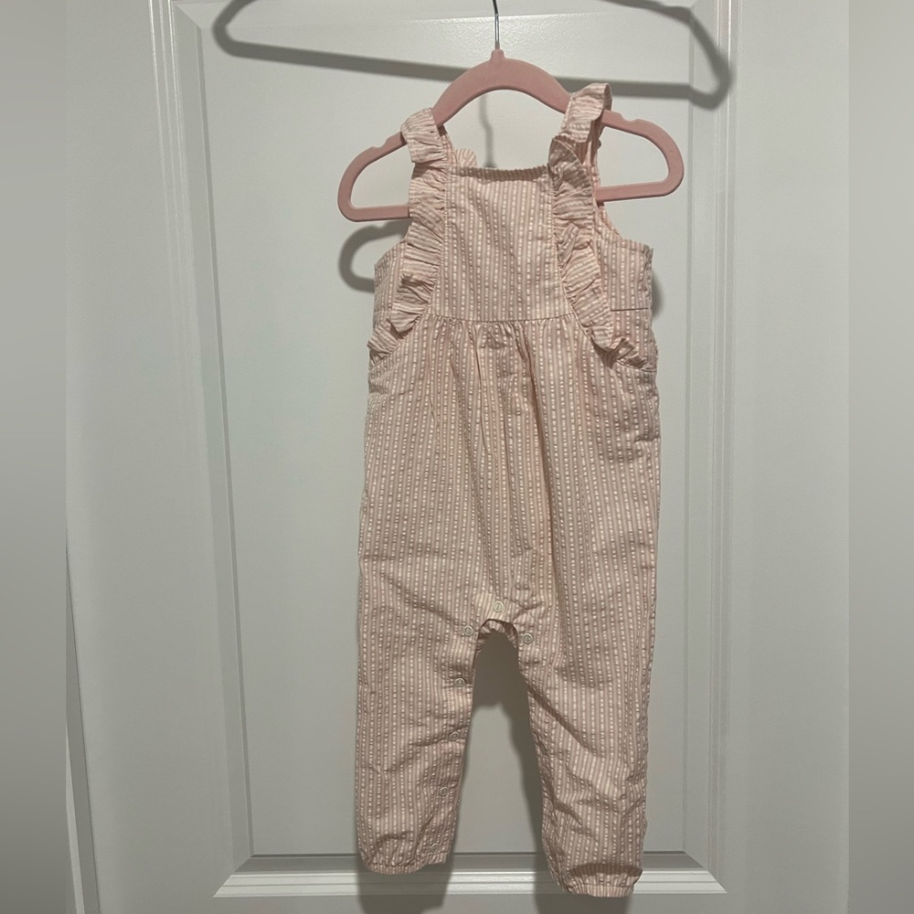 Carter's Pink and White Seersucker Ruffle Jumpsuit